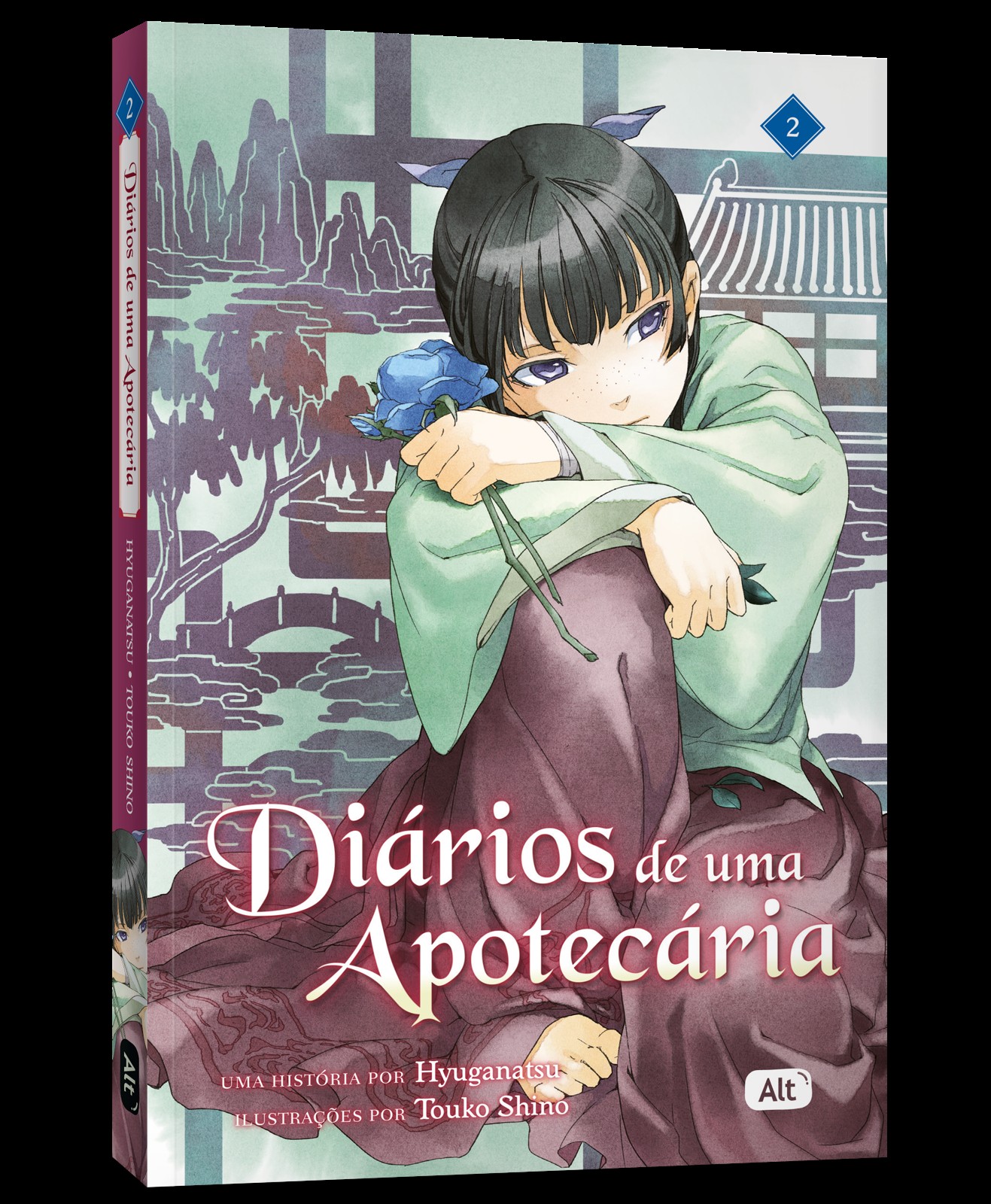 Capa de Diários de uma Apotecária 2, de Hyuganatsu, com a protagonista segurando uma planta