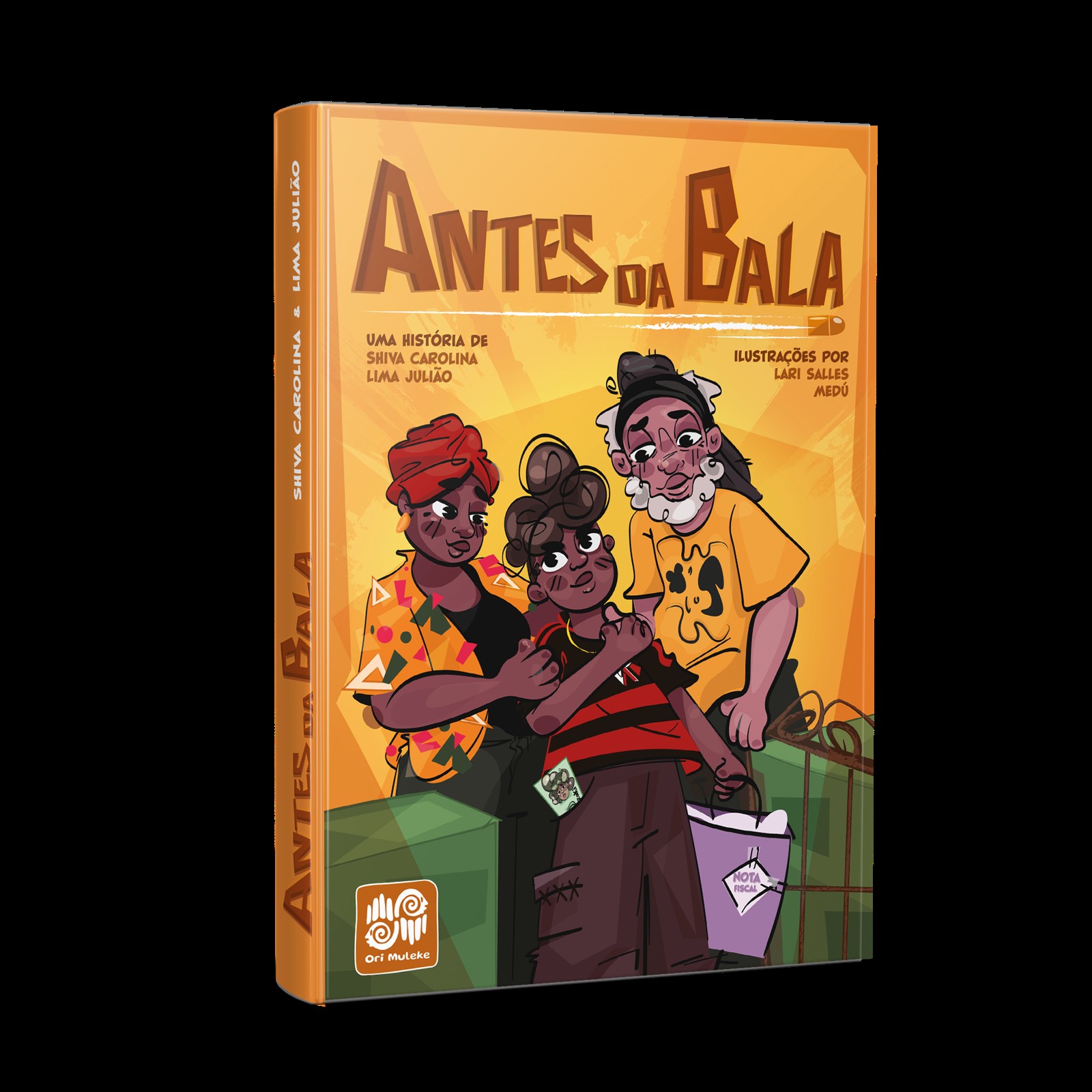 Capa da HQ Antes da Bala, com personagens ilustrados sobre fundo amarelo